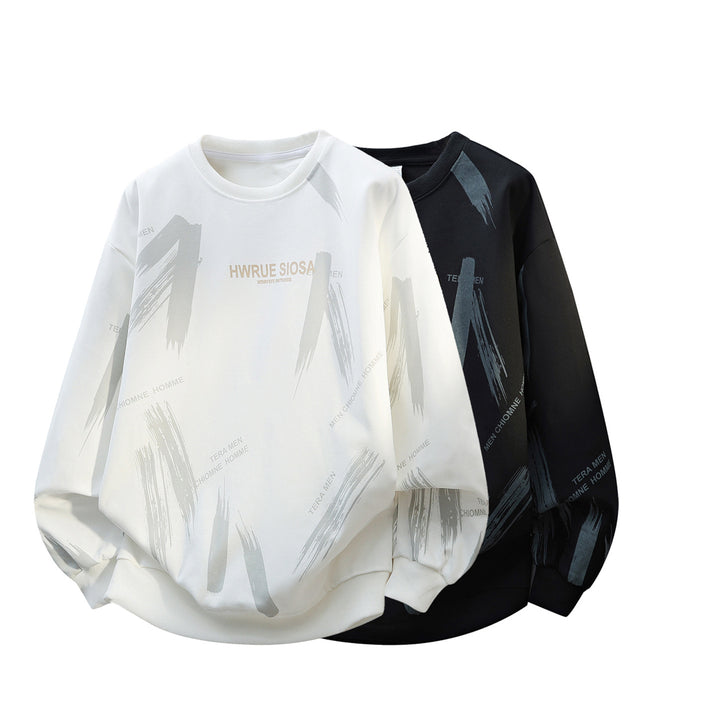 Herren Oversize Rundhals-Sweatshirt mit Pinselprint & elastischen Bündchen Echoarchiv