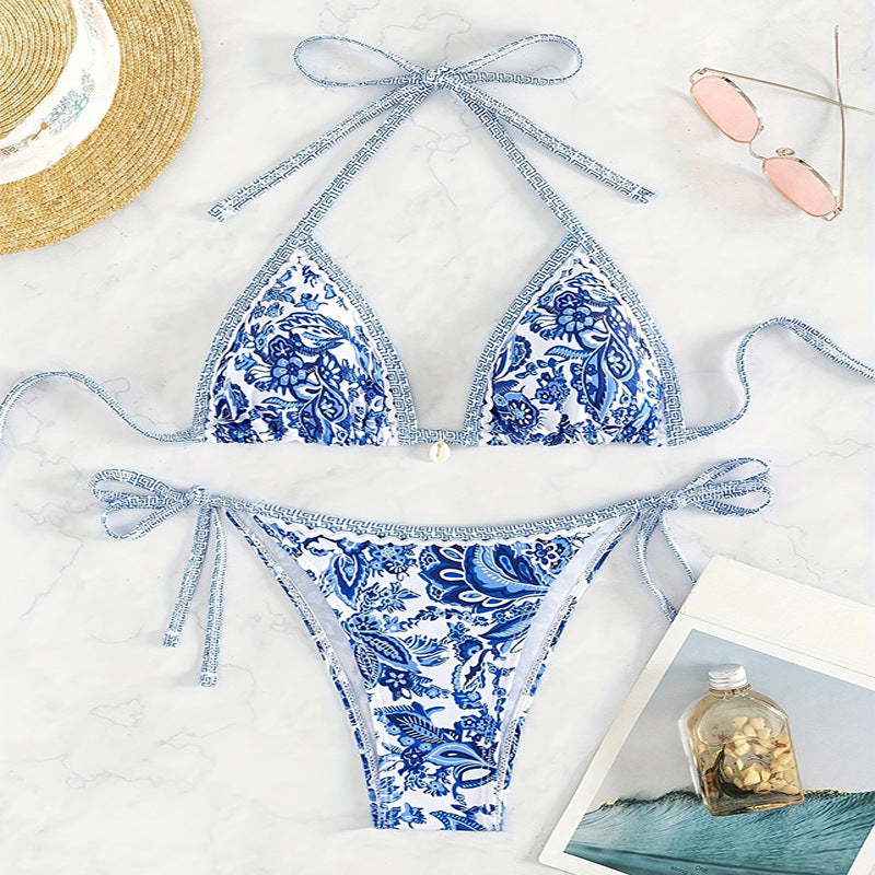 Damen Triangel-Bikini mit romantischem Blumenmuster und verstellbaren Trägern Echo Archiv