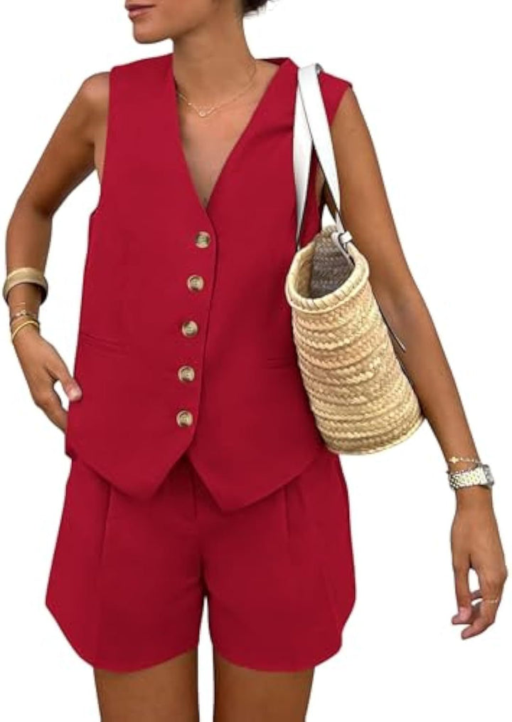 Damen elegantes Jumpsuit-Set mit tailliertem Schnitt und dekorativen Knopfdetails Echo Archiv