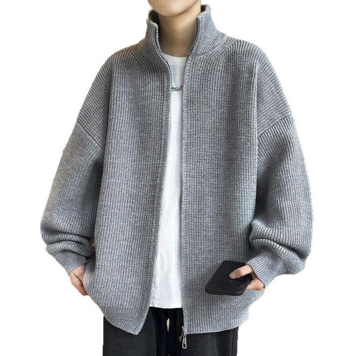 Unisex Oversized Strick-Zipjacke mit Stehkragen und Rippbündchen Echoarchiv