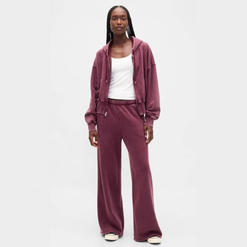 Damen nan zweiteiliges Frottee-Loungewear-Set mit Reißverschluss-Kapuzenjacke und weit geschnittener Jogginghose Echo Archiv