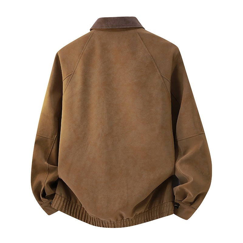 Herren Kurzjacke im Vintage-Arbeiterstil aus Velours‑Optik mit Pattentaschen und elastischem Saum Echoarchiv