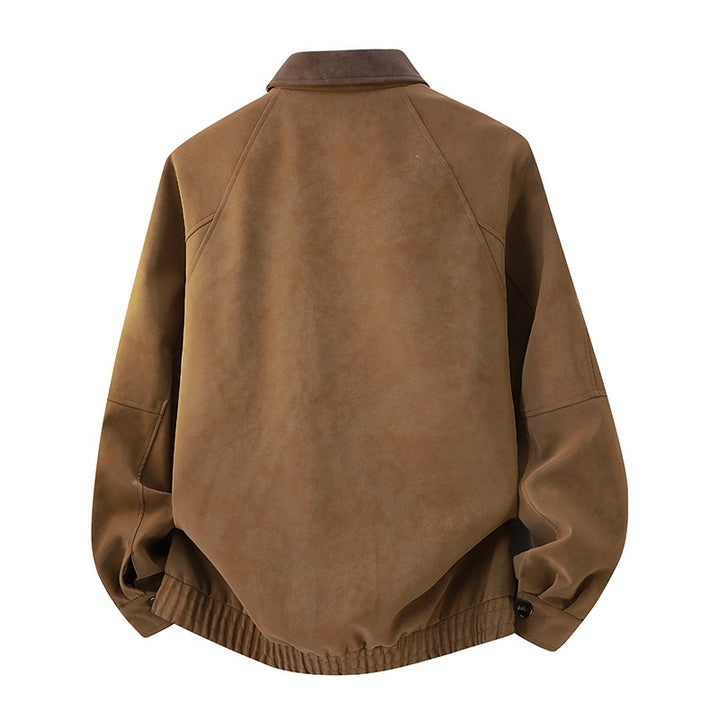 Herren Kurzjacke im Vintage-Arbeiterstil aus Velours‑Optik mit Pattentaschen und elastischem Saum Echoarchiv