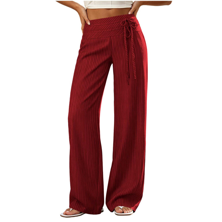 Damen Weite High-Waist Palazzo-Hose mit Streifenmuster und Bindegürtel – Avélisse