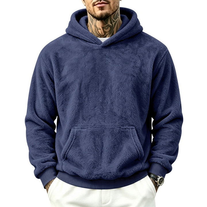 Herren Kuscheliger Fleece-Hoodie mit Kängurutasche und geripptem Saum – Cavarno