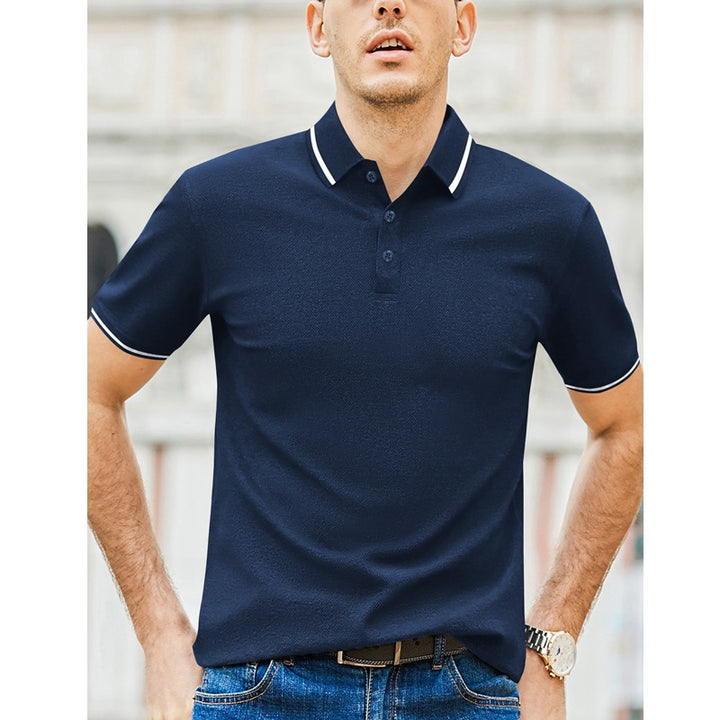 Herren Kurzarm-Polohemd mit modernem Bicolor-Kragen und atmungsaktiver Baumwollqualität Echoarchiv