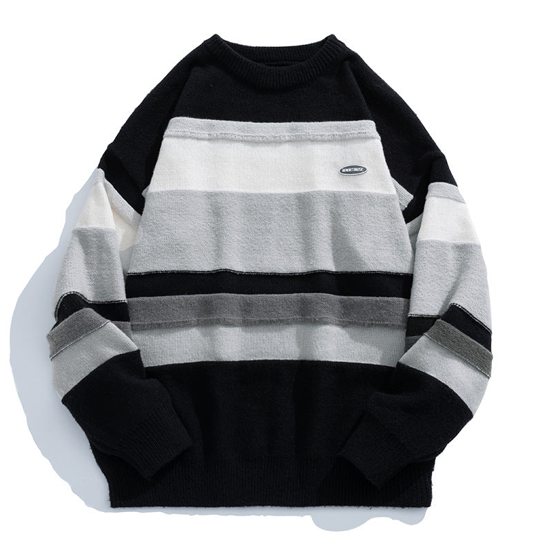 Unisex Lässiger Blockstreifen-Pullover im Oversize-Schnitt mit Raglanärmeln und geripptem Saum Echo Archiv