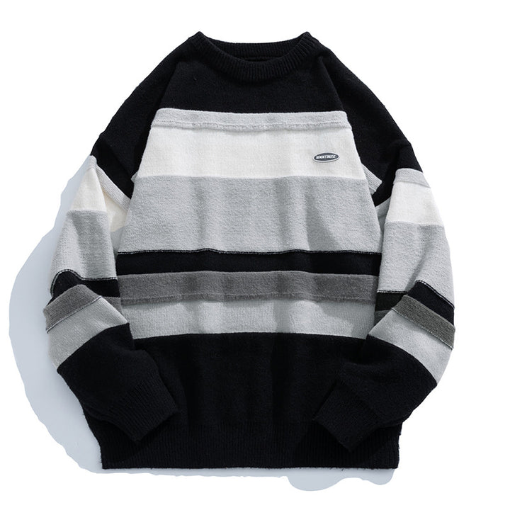 Unisex Lässiger Blockstreifen-Pullover im Oversize-Schnitt mit Raglanärmeln und geripptem Saum Echo Archiv