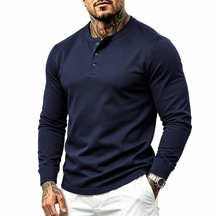 Herren Slim-Fit Thermo-Longsleeve mit 3-Knopf-Henley-Ausschnitt Echoarchiv