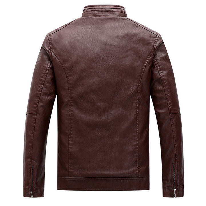 Herren Lederimitat Bikerjacke mit Stehkragen und Reißverschlusstaschen – Valtoré