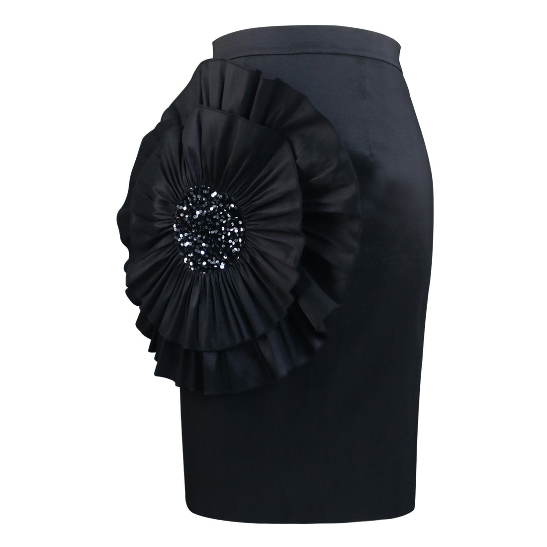 Damen Bleistiftrock mit voluminösem Rüschen-Detail – Rosévia