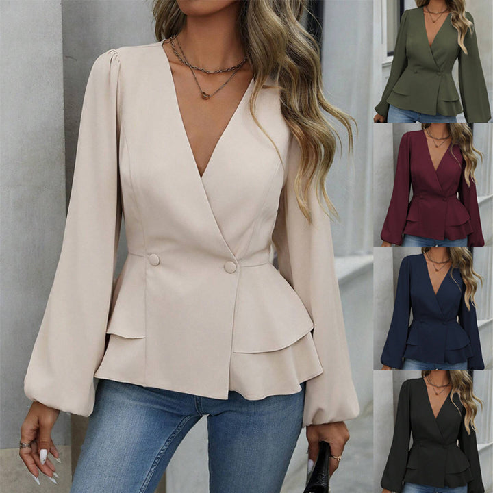 Damen taillierter Wickel-Blazer mit Schößchen und Ballonärmeln Echo Archiv