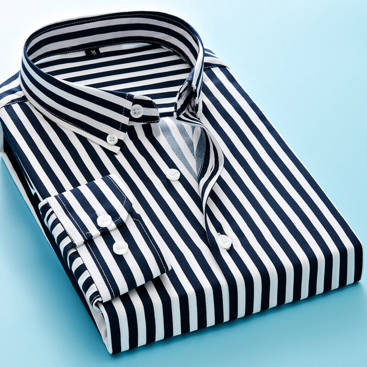 Herren nan gestreiftes Business-Hemd mit Button-Down-Kragen, Brusttasche und bügelleichtem Baumwollmix Echo Archiv