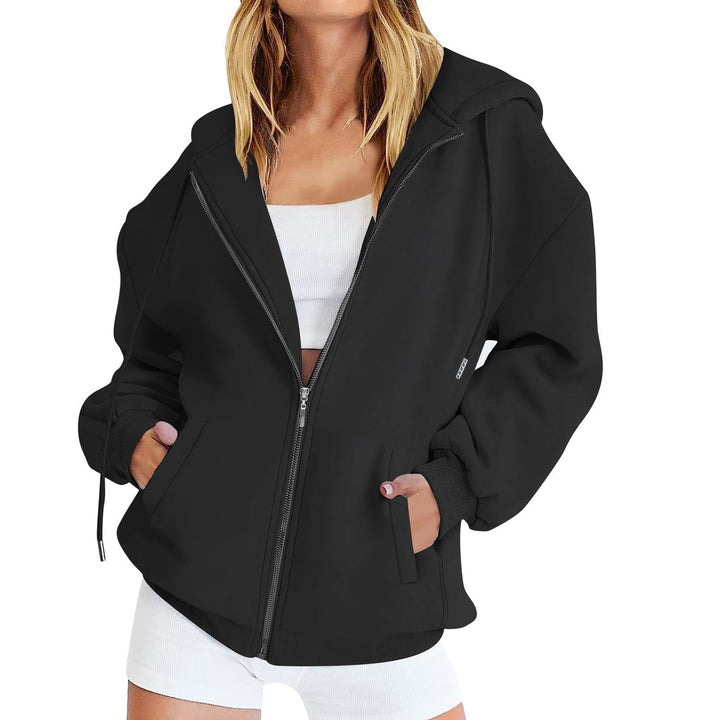 Damen nan lässige Zip-Hoodie-Jacke im Boxy-Cut mit überschnittener Schulter, verdecktem Tunnelzug und großen Kängurutaschen Echo Archiv