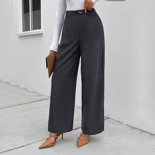 Damen Weite Cordhose mit hoher Taille, aufgesetzten Taschen und weitem Bein Echoarchiv