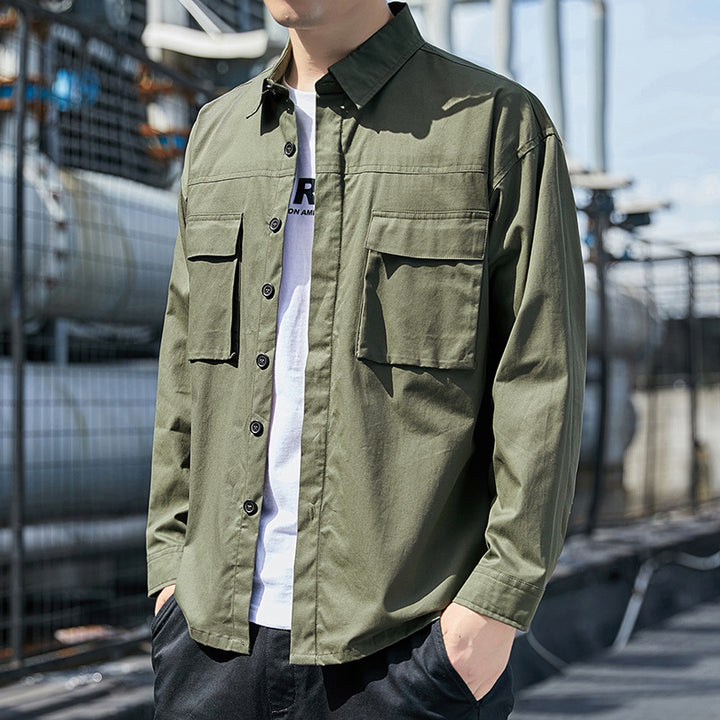 Herren Overshirt im Utility-Canvas-Look mit Brustpattentaschen und geradem Schnitt Echoarchiv