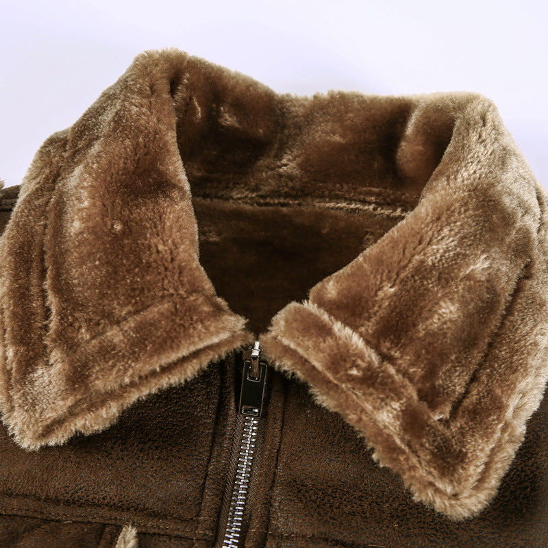Herren Gefütterte Pilotenjacke aus Kunstleder mit Teddyfutter und Reißverschluss – Taviero