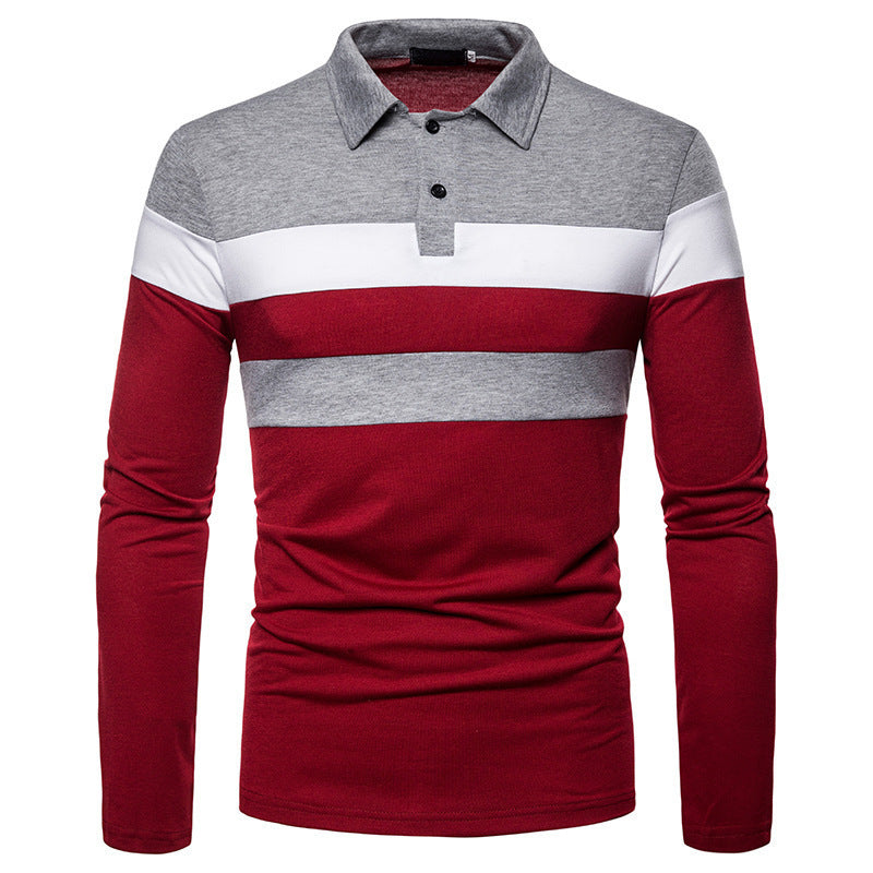 Herren Langarm-Polohemd mit modischem Blockstreifen-Design und klassischem Kragen Echoarchiv