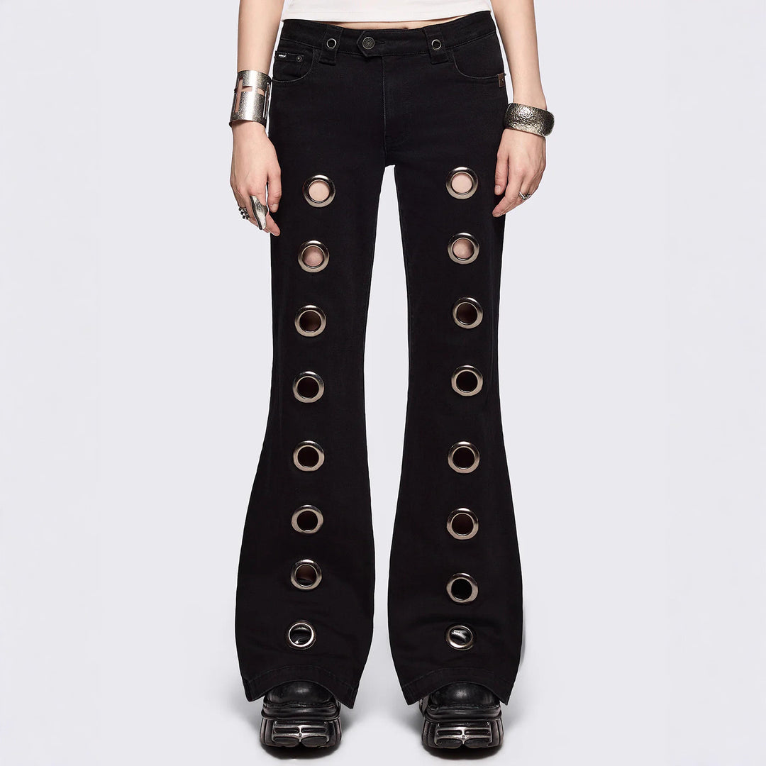 Damen Flared Jeans mit dekorativen Ösen Echo Archiv