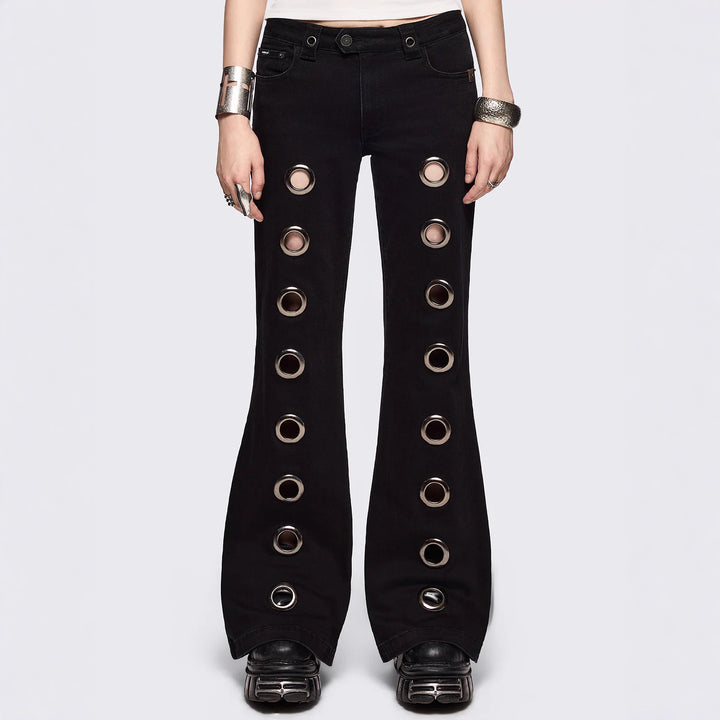 Damen Flared Jeans mit dekorativen Ösen Echo Archiv