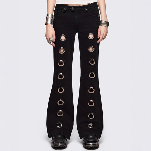 Damen Flared Jeans mit dekorativen Ösen Echo Archiv