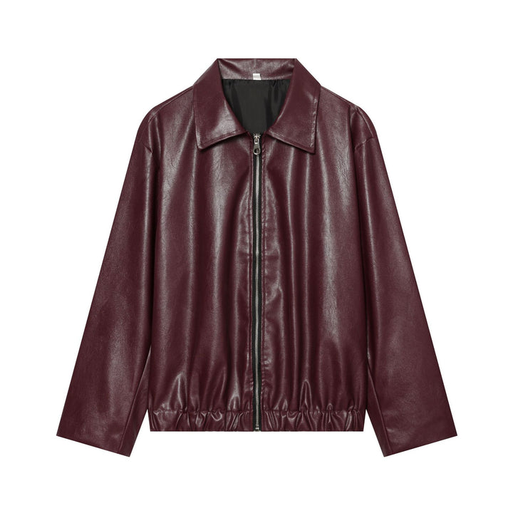 Damen Cropped Kunstleder-Bomberjacke mit Hemdkragen und elastischem Saum Echoarchiv