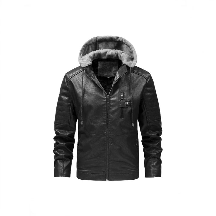 Herren Stilvolle Kunstlederjacke mit Kapuze Echo Archiv