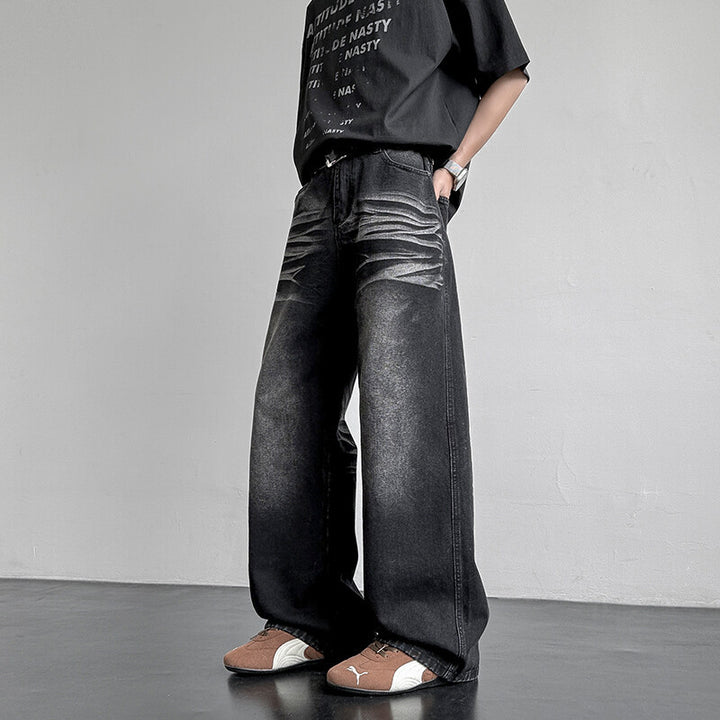 Unisex Weit geschnittene Denim-Hose mit einzigartigen Waschung und legerem Design Echoarchiv
