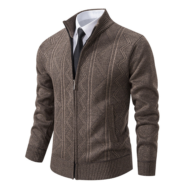 Herren nan Strickjacke mit Reißverschluss, Stehkragen und strukturierter Zopfmuster-Optik Echo Archiv