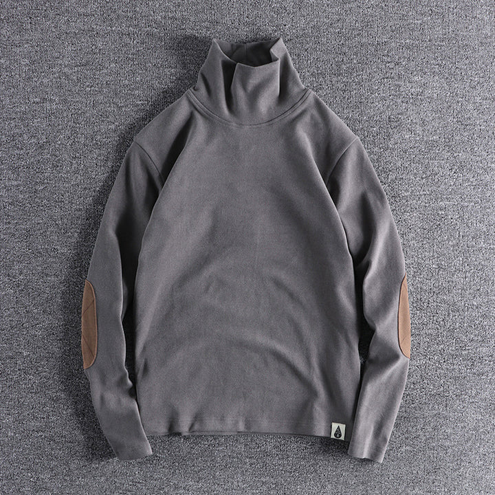 Herren Stehkragenpullover aus hochwertigem Fleece mit kontrastierenden Ellbogenpatches Echoarchiv