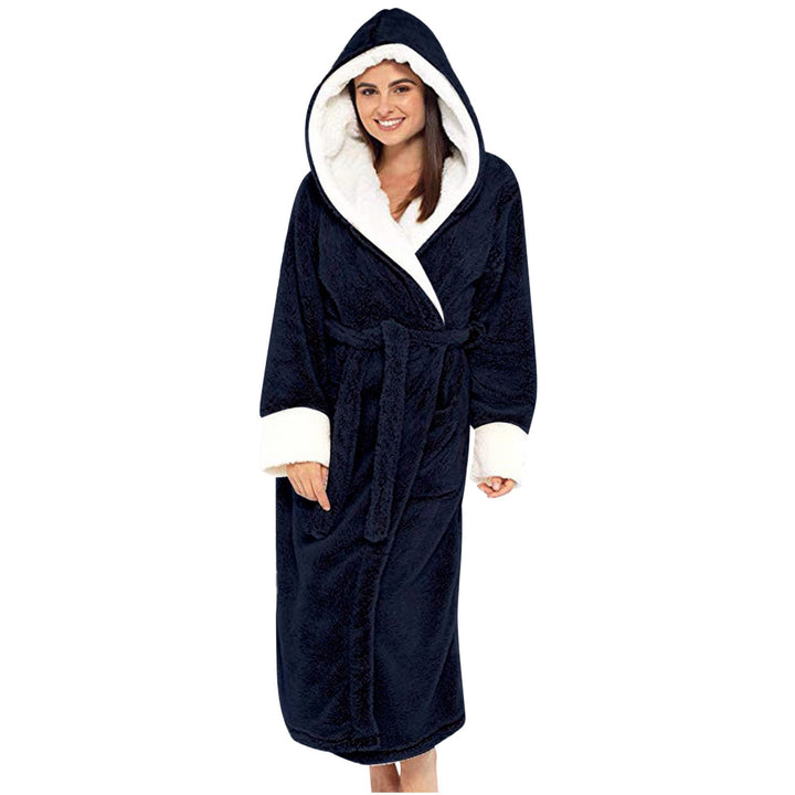 Damen Kuscheliger Fleece-Morgenmantel mit Kapuze und Gürtel Echoarchiv