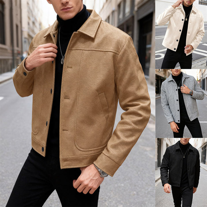 Herren nan moderner Trucker-Overshirt aus Velourslederimitat mit Ziernähten und aufgesetzten Taschen Echo Archiv