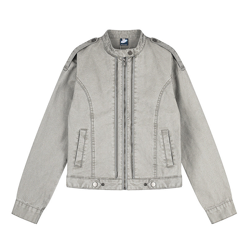 Damen Kurz geschnittene Utility-Jacke mit Stehkragen und Schulterklappen Echoarchiv