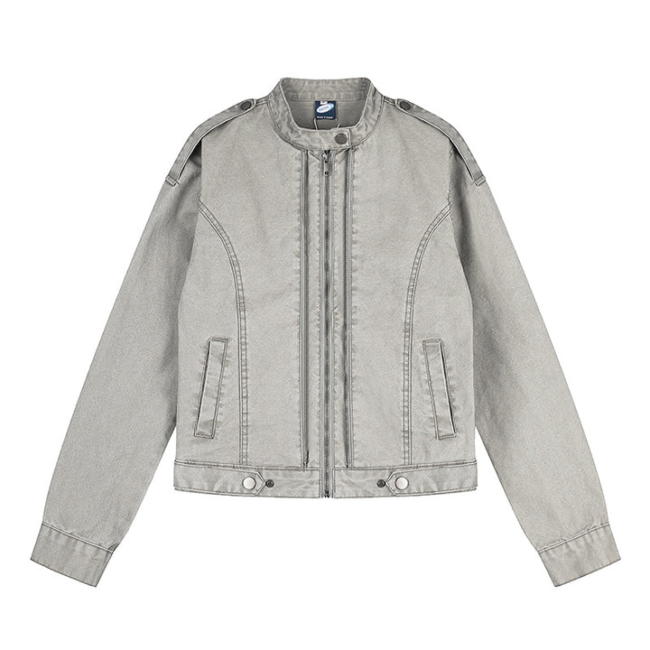 Damen Kurz geschnittene Utility-Jacke mit Stehkragen und Schulterklappen Echoarchiv