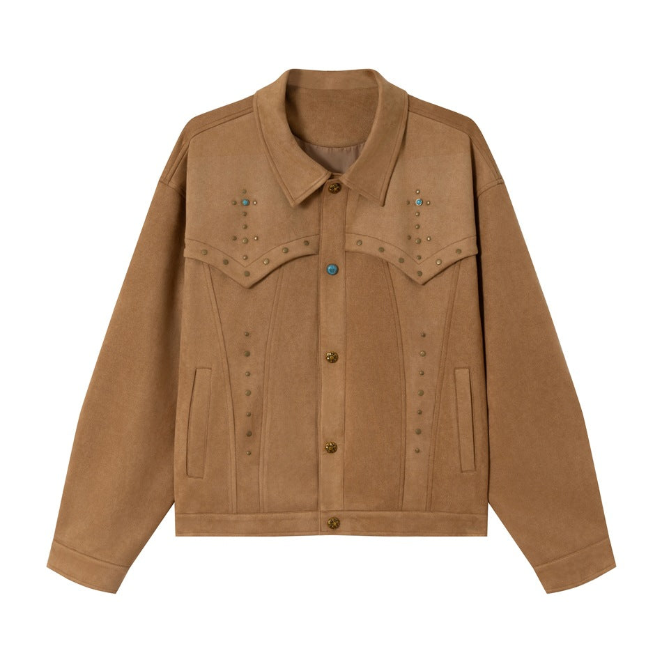 Damen Kurz geschnittene Wildleder‑Optik Blousonjacke mit Western‑Yoke und Nietenapplikation Echoarchiv