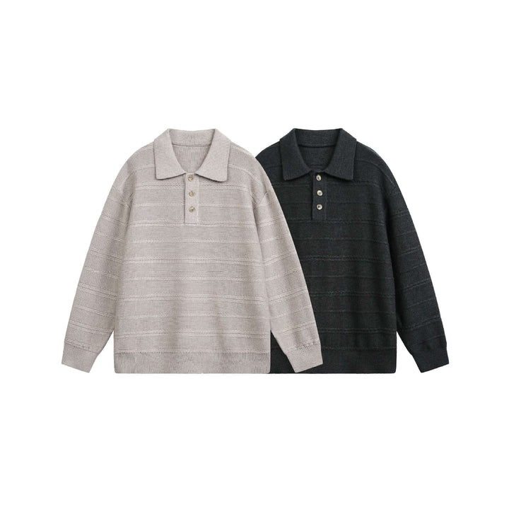 Unisex Strick-Polo mit Strukturstreifen und drei-Knopf-Leiste Echoarchiv