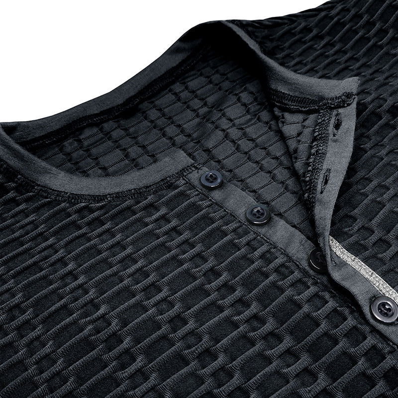 Herren modisches Kurzarm-Henley Shirt mit strukturiertem Design Echoarchiv