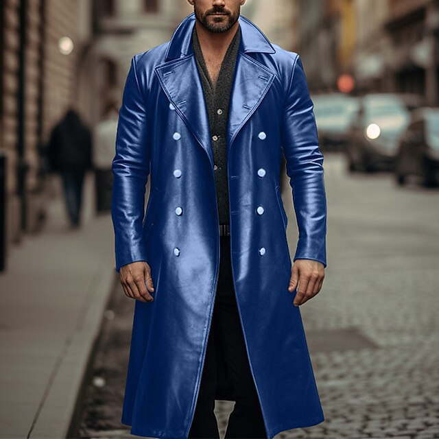 Herren Eleganter Ledermantel mit doppelter Knopfleiste und modernem Schnitt Echoarchiv