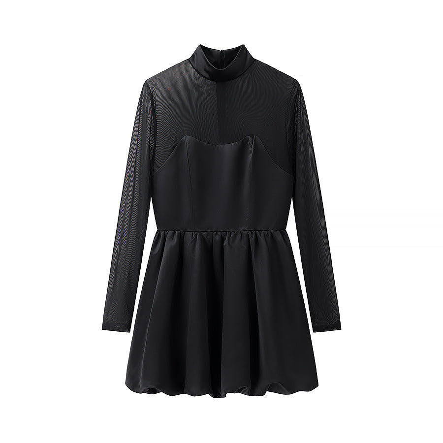 Damen nan Mesh-Insert Mini-Kleid mit Stehkragen, tailliertem Korsettoberteil und gerafftem Tellerrock Echo Archiv