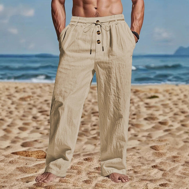 Herren lässige Leinenhose mit elastischem Bund und praktischen Taschen Echoarchiv