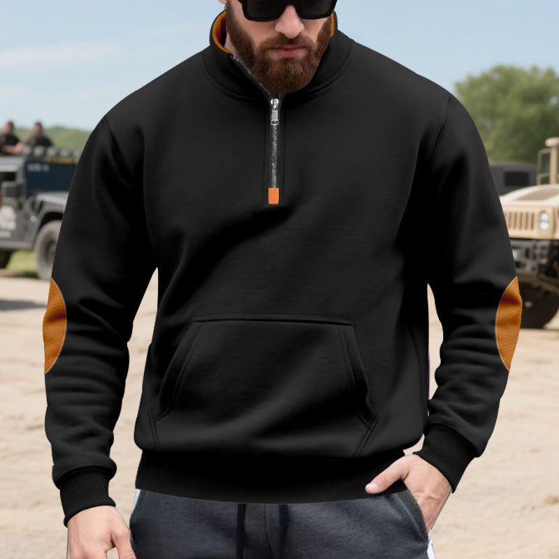 Herren sportlicher Pullover mit halbem Reißverschluss und praktischem Kängurutasche Echoarchiv