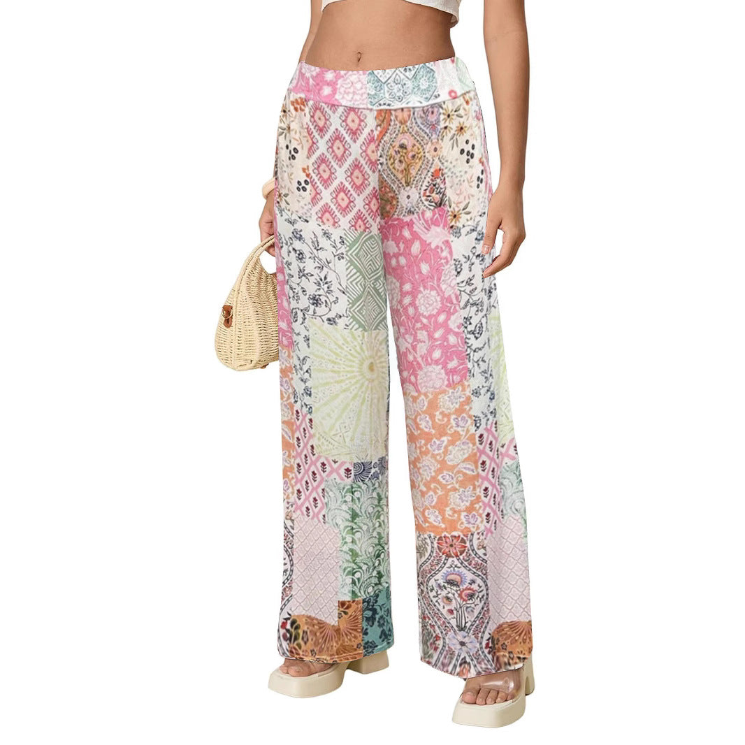 Damen Komfortable weite Stoffhose mit buntem Patchwork-Muster Echo Archiv