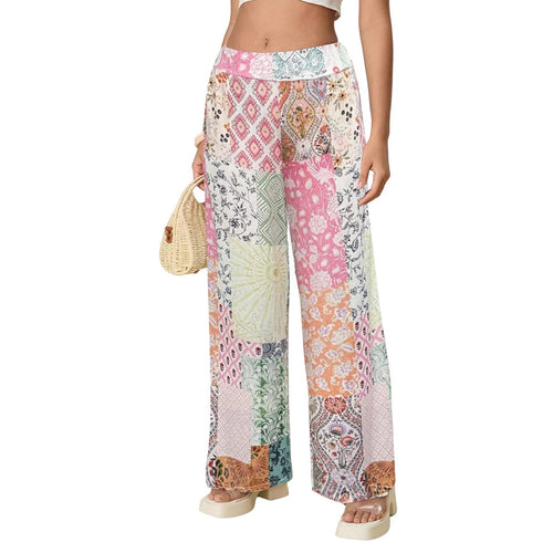 Damen Komfortable weite Stoffhose mit buntem Patchwork-Muster Echo Archiv