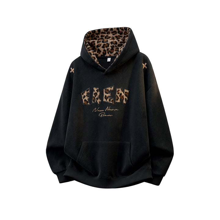 Damen Oversize-Kapuzenpullover mit gefütterter Leopardenkapuze und Applikationsschrift Echo Archiv