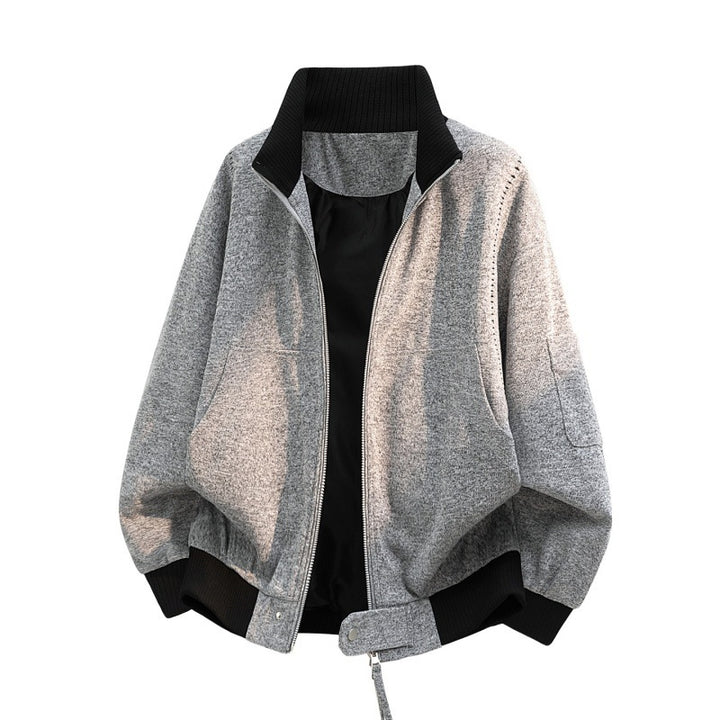 Herren Oversize Melange-Field-Bomberjacke aus Wollmix mit hohem Rippenkragen & Utility-Ärmeltasche Echoarchiv