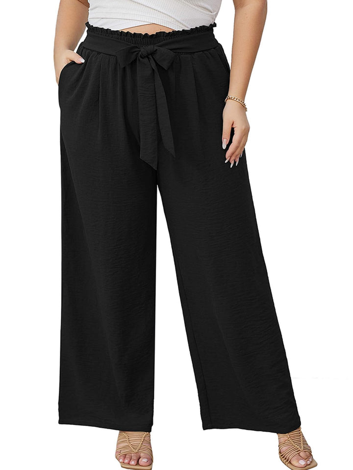 Damen Paperbag-Hose mit weitem Bein, Gummizug, Bindegürtel und Eingrifftaschen Echo Archiv