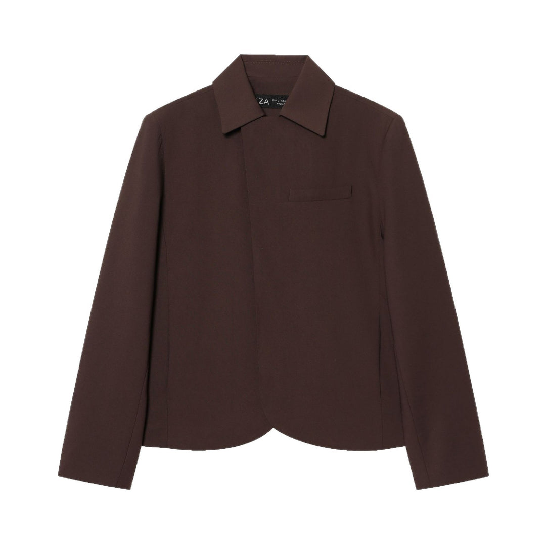 Damen Kurzer taillierter Blazer mit verdeckter Knopfleiste und geschwungenem Saum Echoarchiv