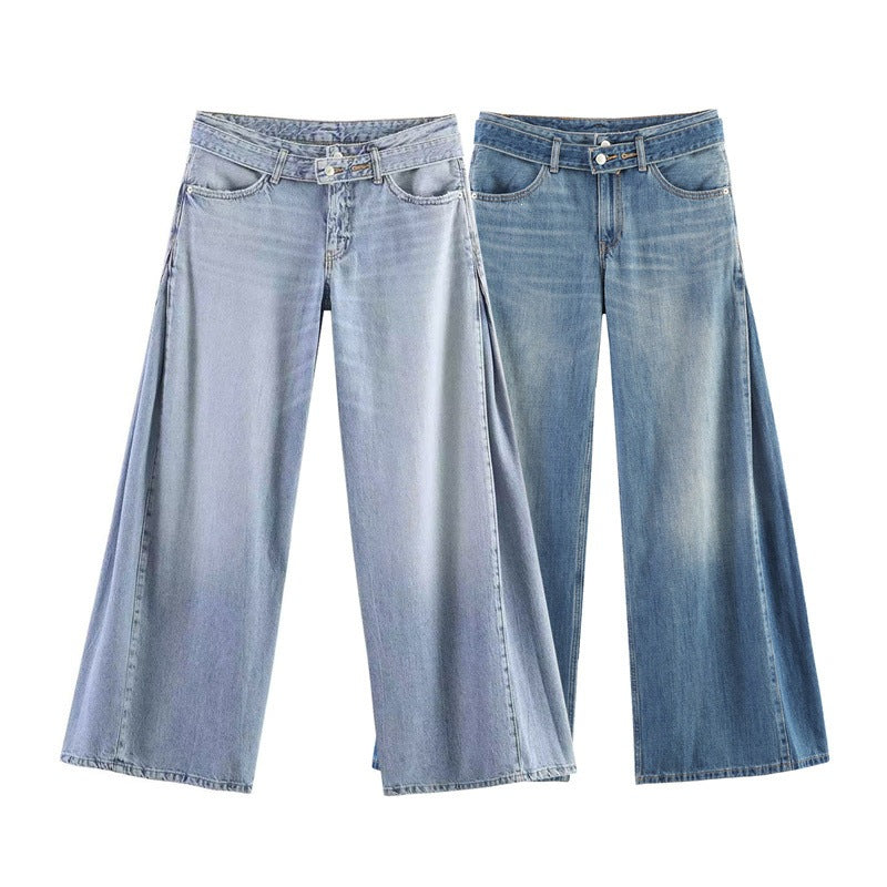 Damen Hochtaillierte weite Jeans-Culotte mit seitlichen Keileinsätzen Echo Archiv