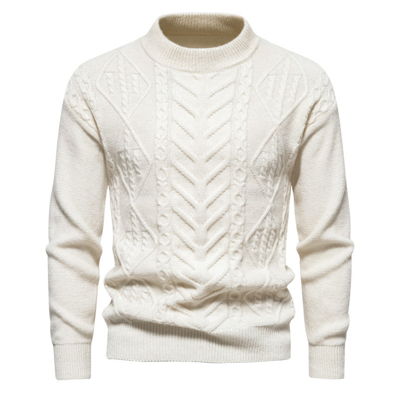 Herren Strukturierter Mockneck-Strickpullover mit Zopf- und Chevron-Muster Echo Archiv