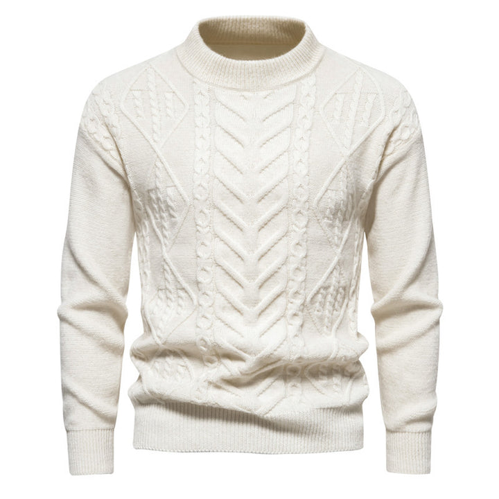 Herren Strukturierter Mockneck-Strickpullover mit Zopf- und Chevron-Muster Echo Archiv